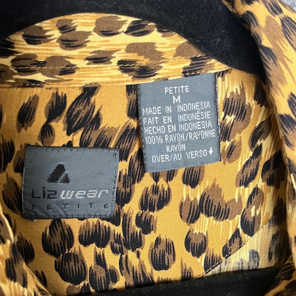 Vintage Lizwear Petite Leopard Print Button Down Shirt Women Medium Rocker Retro - Picture 3 of 8